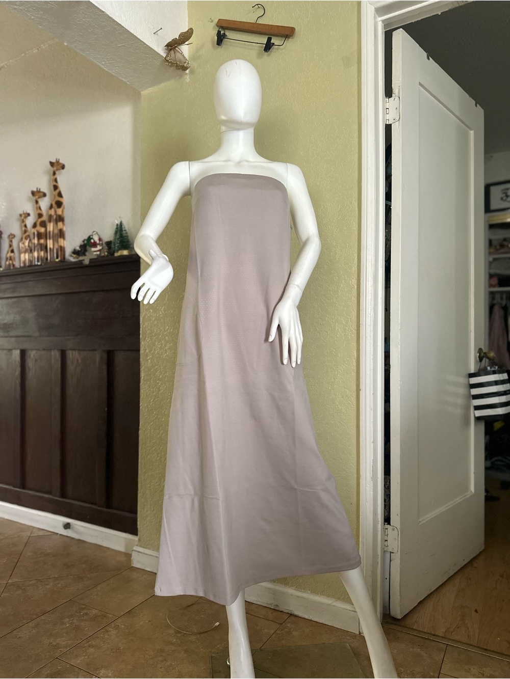 Minimalist Strapless Midi Dress in Light Taupe